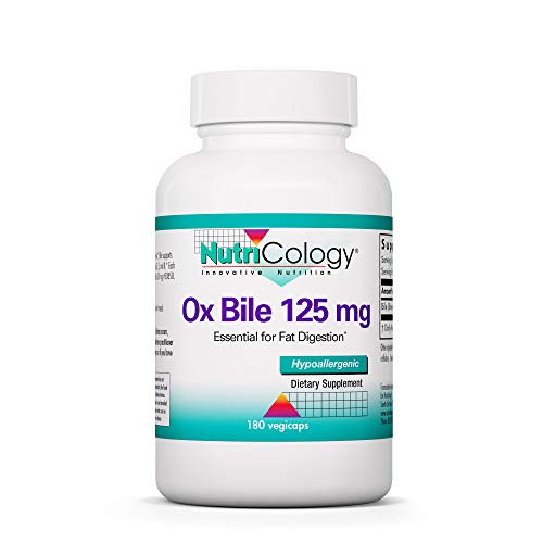 Nutricology Ox Bile 125 mg - Supports Fat Digestion - Delivers 125 mg Concentrated Bile Salts per Serving - Hypoallergenic & Vegetarian - 180 Servings - 180 Capsules