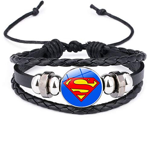MoMoSo_Store Super Hero Logo Wristband Superheroes Green Lantern Batman Hulk Wonder Girl Hulk Spider Iron Superman Logo Leather Glass Cabochon Bracelet, 6