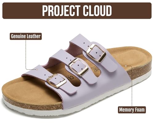 Image of Project Cloud 100% Genuine Leather Summer Sandals for Women 2026 - Memory Foam & Cork Footbed Beach Vacation Essentials Womens Sandals Comfortable Lightweight Slides for Women Footwear (Capri)