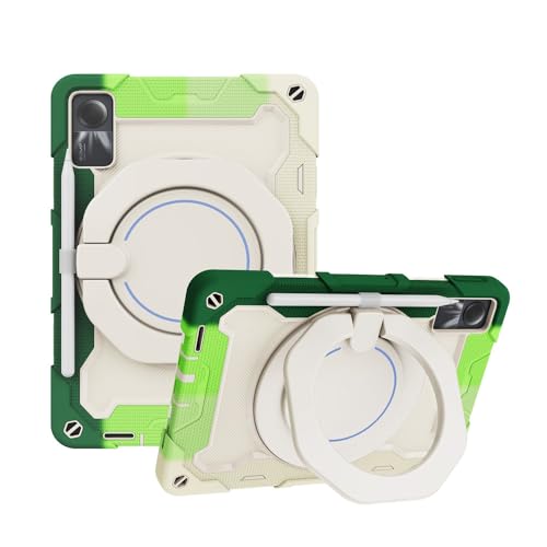Coque Redmi Pad SE 11 pouces JZ Antichoc en Silicone avec Support Rotatif et Bandoulière Vert