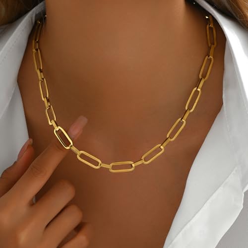 18K Gold Plated Chunky Chain Necklace for Women Thick Cuban Curb Chain Green Gemstone Pendant Toggle Necklace Dainty Layering Gold Chain Trendy Jewelry4