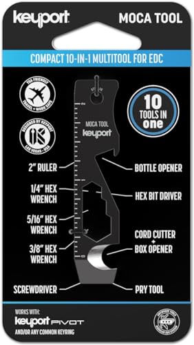 Keyport MOCA 10-in-1 Keychain Multitool (Black) | EDC Multi Tool: Pry Bar, Bottle Opener, Screwdriver, Box Opener, Cord Cutter & More | TSA Key Tool | EDC Gear | Key Organizer, Key Chain Compatible