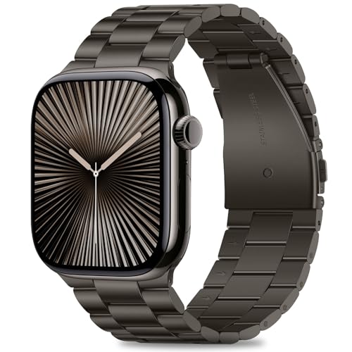 Image of HITZEE Compatible with Apple Watch Band 46 /45 /44 /42mm Business Stainless Steel Metal Strap Men Women Link Bands Compatible for iWatch SE3-1 Series 11 10 9 8 7 6 5-1, 42 /44 /45 /46mm Graphite