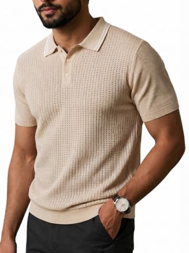 Image of GRECIILOOKS Polo T Shirt for Men | Knitted Block Collar Neck T-Shirt | Smart Casual Striped Design | Premium Mens T Shirts | Office Wear, Travel & Everyday Styling