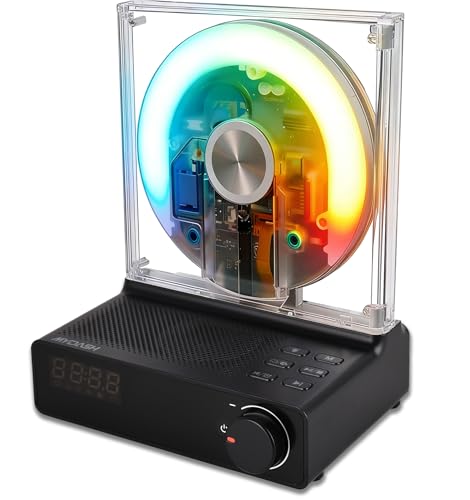 Mydash Desktop CD Player with Bluetooth 5.4 Transmitter & Receiver, FM Radio, Ambient Lighting, Sleep Timer, HiFi Speakers, Aesthetic Home Audio System for Kpop & Audiophiles, Black