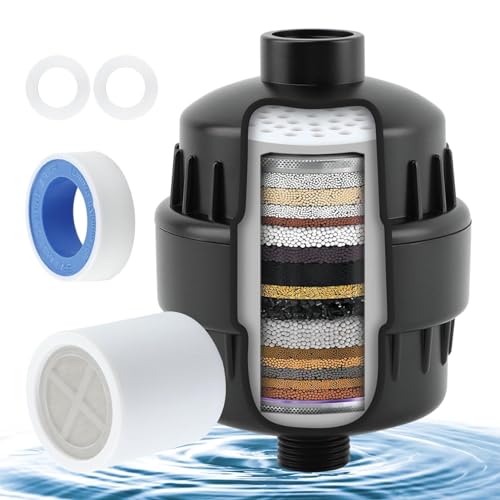 Filtro de ducha de 20 etapas, filtro de agua dura, filtro de agua de ducha de alta salida para eliminar cloro-e y fluoruro Vitami-n C, suavizante de agua consistente filtro de cabezal de ducha (negro)