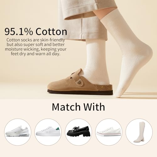 Image of J-BOX 10 pairs Crew Socks for Women Knit Ribbed Cotton Socks Running Athletic
