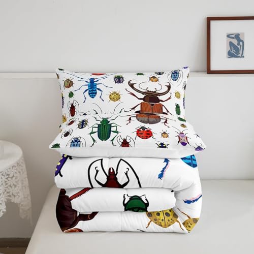 Image of Feelyou Kids Bug Comforter Toddler Boys Flying Bugs Pattern Comforter Set for Girls Children Colorful Beetle Collection Decor Bedding Set Soft Nature Animal Bed Set 1 Comforter 1 Pillow Case