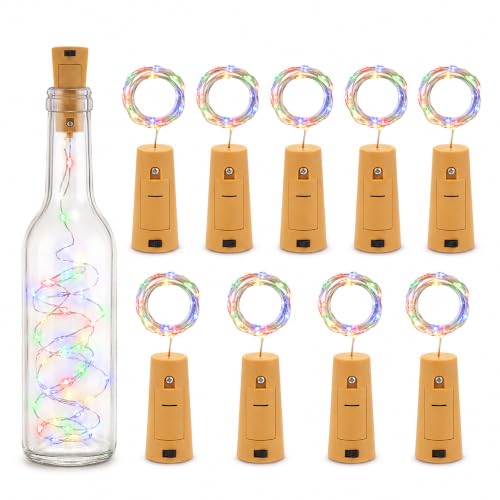 Image of fizzytech Wine Bottle Cork Copper Wire Fairy String Lights Pack of 10, 2 Meter Battery Operated Multicolour Lights for Party, Wedding & Romantic Decor - 20 LED