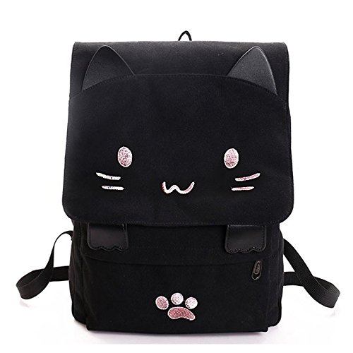 SODIAL Bolsa de Estudiante de Lona de Bordado de Gato Lindo de Moda Mochila de Mujer