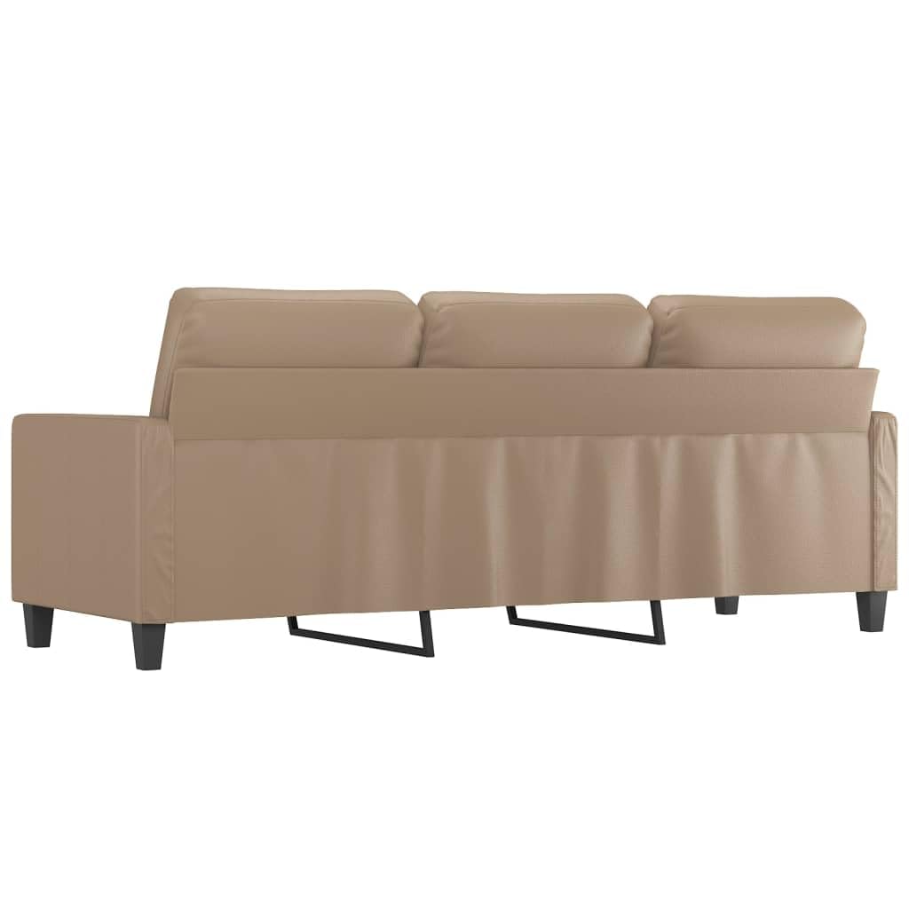 Divano a 3 posti, in similpelle marrone cappuccino, con struttura in metallo, 198 x 77 x 80 cm, imbottito, per soggiorno e camera degli ospiti, comodo, robusto, facile da pulire