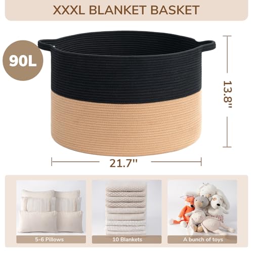 Image of INDRESSME XXXLarge Cotton Rope Basket Woven Baby Laundry Basket Blanket Baskets Toy Baskets with Handle Comforter Cushions Storage Bin Thread Laundry Hamper - 21.7 inch x 21.7 inch x 13.8 inch