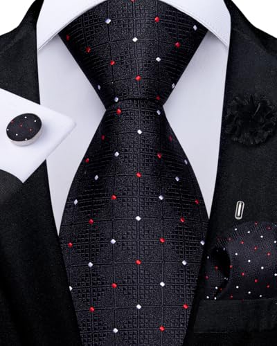 Image of DiBanGu Mens Zipper Tie Silk Pre-Tied Necktie with Gift Box | Jacquard Woven,Paisley Solid Plaid Pattern,6PCS with Pocket Square,Cufflinks and Lapel Pin,for Wedding Party Formal Business