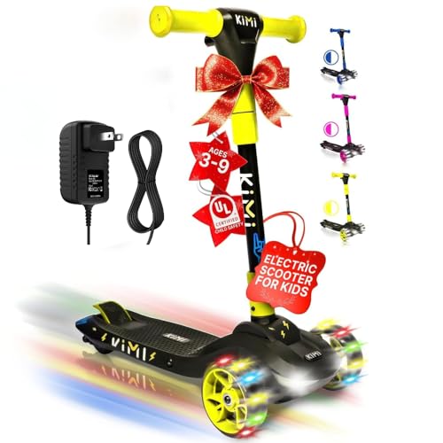 Kimi 3 Wheel Electric Scooter Charger Incl for Kids and Toddlers Ages 3-9, TSA Approved Front and Wheels Light, Boys and Girls, Safe Kick Lightup, Folding, 5 Mph
