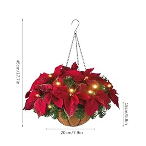 Christmas Artificial Hanging Flowers Basket, Pre Lit Artificial Poinsettia Floral Arrangement Hanging Baskets with LED Lights and Bristle Pine for Yard Porch Christmas Holiday Decor Christmas Artificial Hanging Flowers Basket Pre Lit Artificial Poinsettia Floral Arrangement Hanging Baskets with LED Lights and Bristle Pine for Yard Porch Christmas Holiday Decor