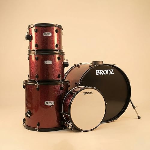 Image of ARCTIC CRONOS 5 Piece Complete Acoustic Drum Kit /Drumset with drumsticks, Cymbals and throne - Nickel Hardware. Best Sounding shells, most durable build, Professional level Configuration. (Red)