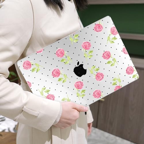 Image of MEEgoodo Case for M5 /M4 /M3 /M2 MacBook Air 13 inch 2026 2025 2024 2022, Fit Model A3449 /A3240 /A3113 /A2681, Case Compatible with MacBook Air 13.6-inch, Watercolor Roses&Polka Dots