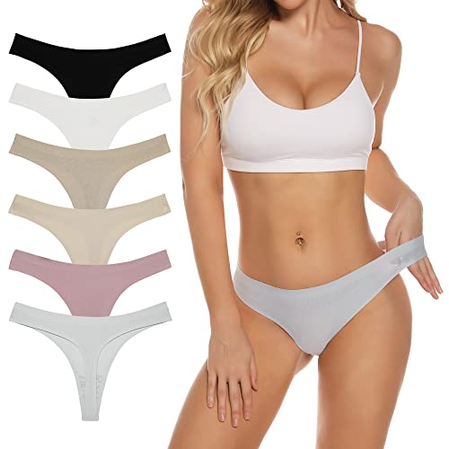 Jaywan Seamless Thongs Underwear For Women Breathable Stretch Thong Panties No Show Thong 6 Pack #TOP25