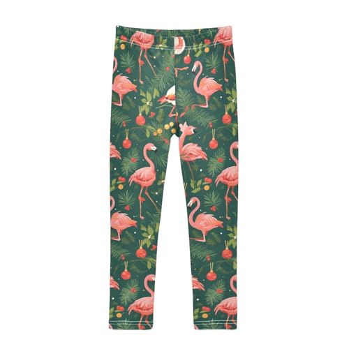 KLL Christmas Pattern with Pink Flamingo Olive Toddler Baby Girl Basic Leggings Soft Full Length Athleisure Pants Exercise