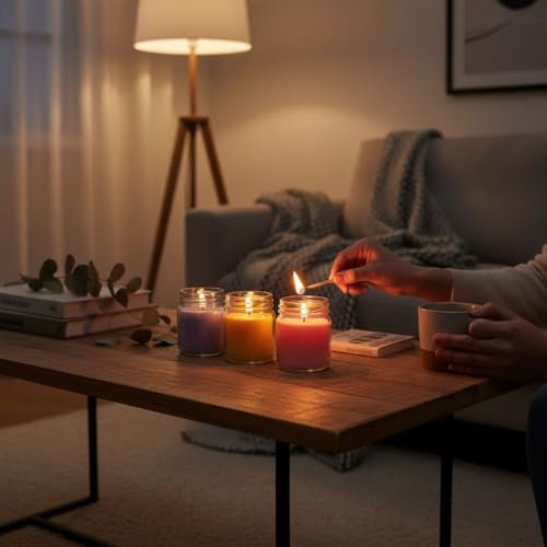 Image of Premium Scented Candle Jar Set - 61 ml Each - Lavender, Coffee, Rose & Sandalwood - Home Decor, Aromatherapy & Gifting