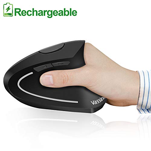 Vassink Ergonomic Rechargeable Wireless Mouse, 2.4Hz Rechargeable Wireless Vertical Optical Mice with USB