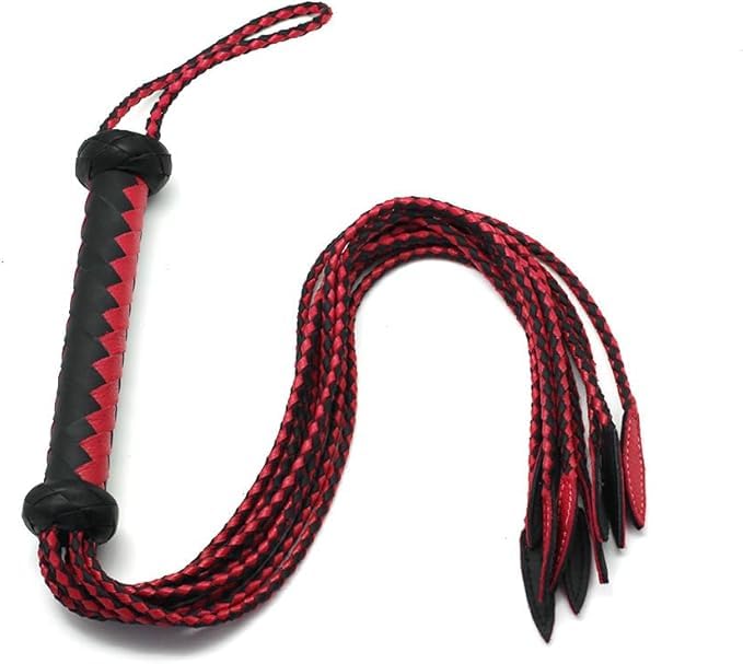 Frustino a nove code in vera pelle, tessuto a mano, lunghezza 60 cm con coda di salice, 15 cm, appesa, frusta equestre di fascia alta, adatta sia per l'allenamento che per il collezionismo