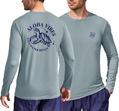 Image of Mens UPF 50+ Rash Guard Quick Dry Lightweight Summer UV Sun Protection Long Sleeve Swim Shirt (S-XXL)