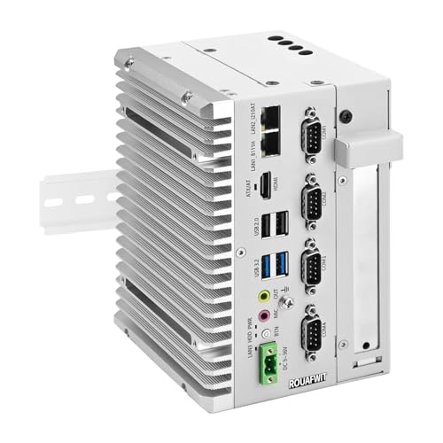 ROUAFWIT Mini PC Industrial Fanless Embedded Computer J6412 Dual LAN 4COM PCIe Slot 4USB 4K Dual Display Auto Power On DDR4 0G RAM 0G SSD,Barebone