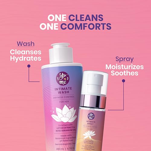 Image of Yu n Me Dryness Control Intimate Wash & Dryness Control Intimate Spray Combo | Hygiene Care for Women | Lotus, Rose Geranium & Chicory Extracts | pH Balanced Vaginal Dryness Relief | Pack Of 1
