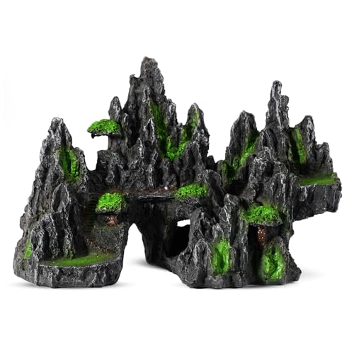 MasXirch Aquarium Dekorationen Felsen Bergblick Aquarium Ornament Baum Haus Höhle Felsen für große Fische Tank Glofish Tank Dekorationen