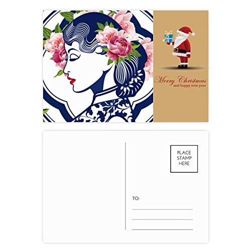 Cartes postales culture chinoise rose Père Noël illustration asiatique fêtes