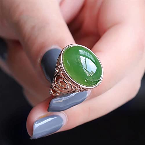 Bague en jade vert naturel Hetian réglable en argent rétro style chinois