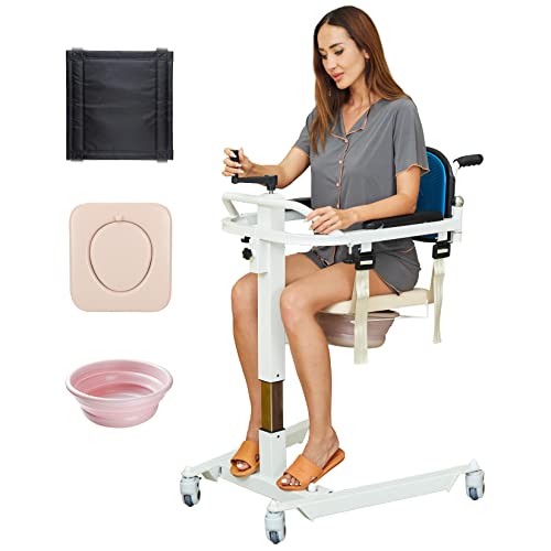 Patient Lift Transfer Chair, Wheelchair to Car Transfer Lift, Portable Transfer Chair with 2 Cushion, Bed to Toilet Transfer Wheelchair for Caregivers, Elderly, or Senior Living