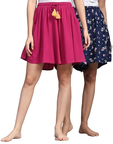 Image of B STORIES Women's Viscose Printed Lounge Culotte Shorts (Pack of 2)