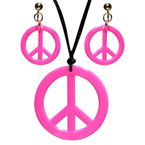Widmann 53281 Conjunto de joias hippie, colar e brincos, rosa, Flower Power, paz, menina das flores, festa temática, carnaval, tamanho único para adultos
