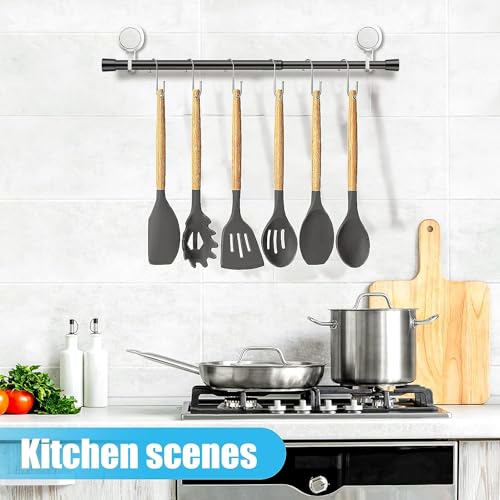 Image of AIZESI 2pcs Black Small Tension Rod 12 to 20 Inch Adjustable Tension Curtain Rod Mini Closet Rod Spring Rod No Drilling Short Tension Rods for Windows, Cupboard, Kitchen Cabinets, Refrigerator