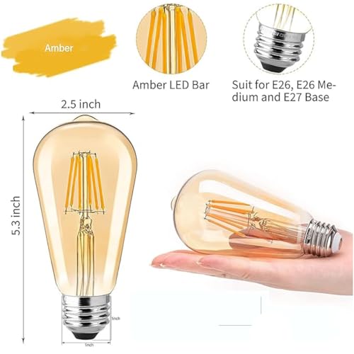 Image of Edison Tungsten Filament Antique Glass Light Bulbs Vintage Base E27 Bulb Yellow Light for Home Decoration, Living Room, Hall, Balcony, Restaurant Bar Lighting (pack of 3)