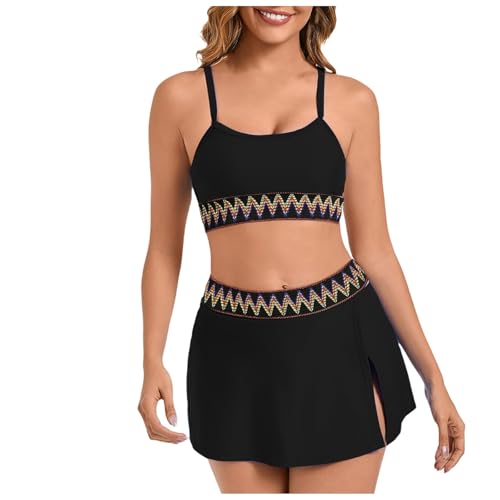 Conjuntos de Bikini de Talle Alto para Mujeres Trajes de Baño de Dos Piezas Deportivos Trajes de Baño de Corte Alto Bloques de Colores Rash Guard Mujer, Le Noir, L