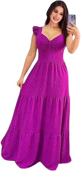 Vestido longo luxo franzido com babada na manga