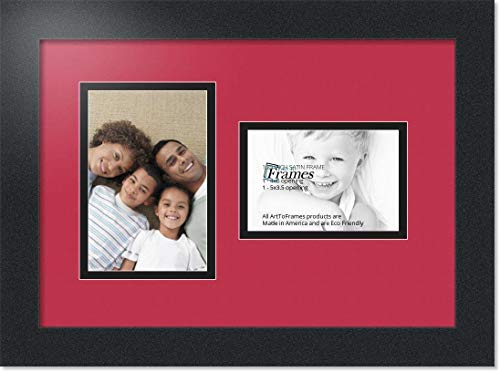 ArtToFrames Collage Photo Frame Double Mat with 1 - 3.5x5, 4x6 Openings and Satin Black Frame