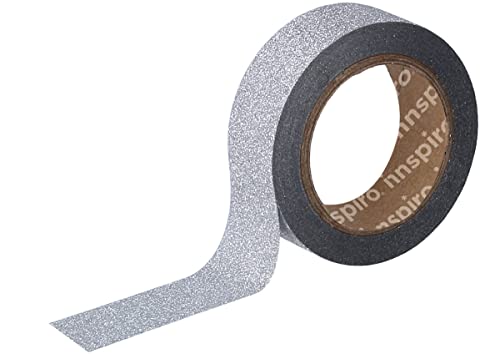 INNSPIRO Ruban masking tape pailleté argenté 15 mm x 6,5, série Glitter, argenté