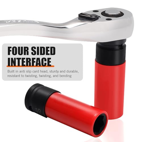 Image of Downhill Car Lug Nut Socket, 0.66 inch /17mm 1 /2 inch Drive Lug Nut Protective Socket, Anti-theft Screw Removal and Installation Socket Tool, Compatible with Mercedes Benz S /C /A /B Class (Red and Black)