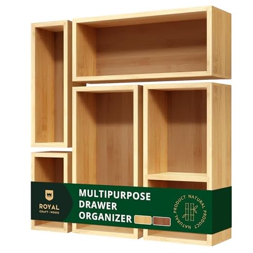 Caja de almacenamiento organizadora de cajones de bambú de lujo, juego de papeleras, organizador de cajones multiusos para cocina, baño, computadora de oficina, maquillaje, joyería (5 cajas)