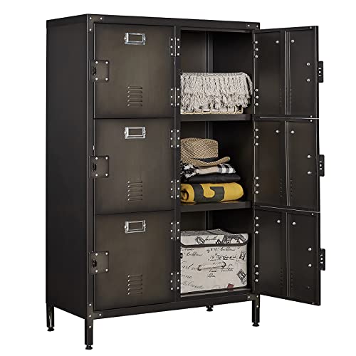 Image of Metal Locker Storage Cabinet, 47.3 inch Employees Locker with 6 Doors, Steel Retro Wardrobe with Adjustable Feet for Home, Office, Gym, School