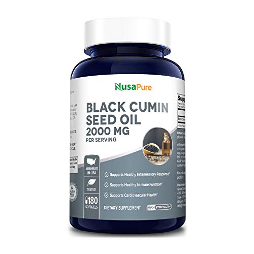 Black Seed Oil 2000 mg per Serving - 180 Softgel Caps (Non-GMO & Gluten-Free) Cold-Pressed Nigella Sativa Producing Pure Black Cumin Seed Oil with Vitamin E