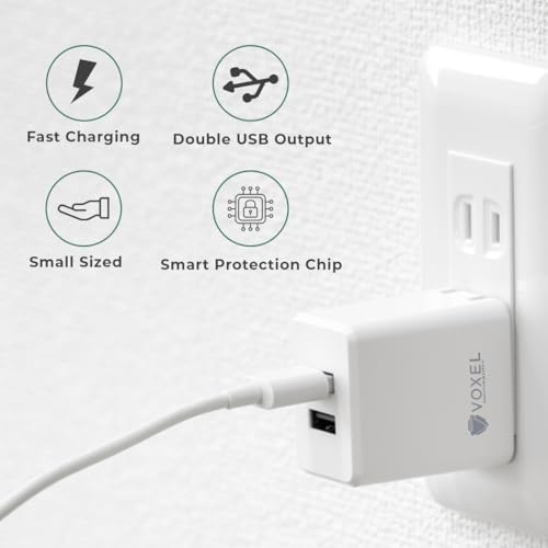 Image of VOXEL 18W Dual USB Fast Charger | Compact & Travel-Friendly USB Wall Adapter for Smartphones, Tablets, Power Banks, and More, Quick Charge for Multiple Devices Simultaneously. (White BIS -R72012742.)