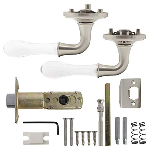 Goldentimehardware Crystal Door Lever Handle Keyless Privacy Lever Knob For Bed/Bath,Satin Nickel,Glass Door Lock Interior Heavy Duty Lock Set #TOP5