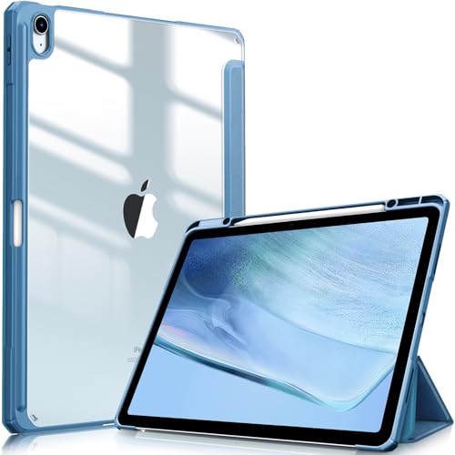 Image of Fintie Hybrid Slim Case for iPad Air 13-inch (M2) 2024, [Built-in Pencil Holder] Shockproof Cover with Clear Transparent Back Shell (Ocean Blue)