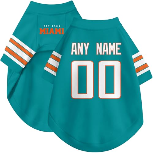 Image of Miami Dog Clothes Jersey Style Personalized Pet T Shirt with Custom Name Number for Small Medium Large Dogs