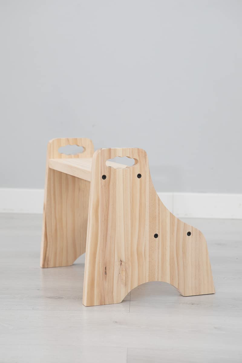 Taburete infantil Montessori - Escalón niños madera 100% natural - banco de madera baño - escalón infantil - escalera 2 peldaños - taburete baño - taburete madera (Modelo Nube)